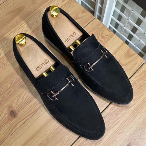 Suede Leather Bit Loafer Black