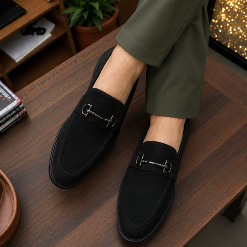Suede Leather Bit Loafer Black