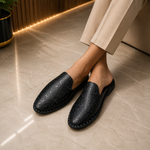 Genuine leather Half Shoes Octopus Black