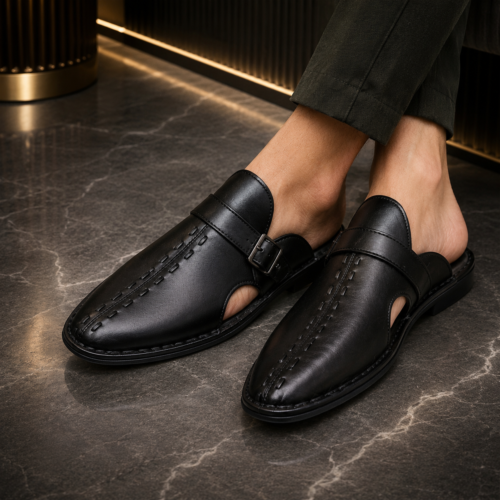 Genuine leather Half Shoes Beni Black 01