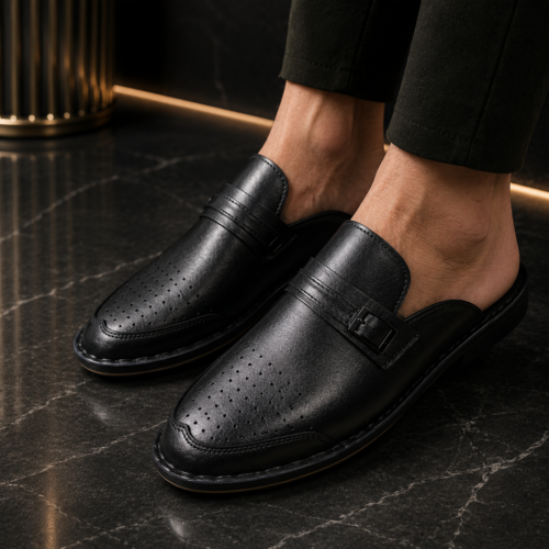 Genuine leather Half Shoes Royel Strap Black